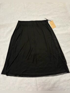 Halogen Black A-Line Midi Skirt with Mesh Overlay